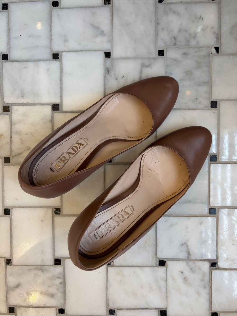 Prada Brown Leather Pointed-Toe Heels